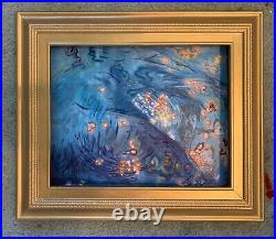 Water Under The Bridge, 12x13, Original Mixed Media Pastel Painting, Frame Gold