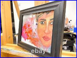 Woman Floral original Mixed Media Painting FRAMED Colourful Effordable Art Sale