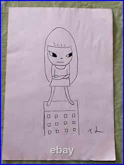 Yoshimoto Nara Drawing on paper (Handmade) signed and stamped mixed media